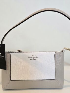 kate spade Two-Tone Pebbled Leather Shoulder Bag in White and Light Gray
